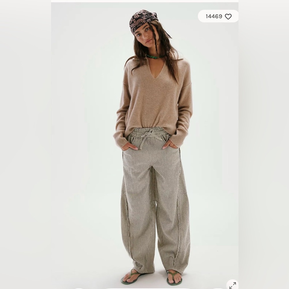 Free People Something Good Pull On Barrel leg Beige and Black Wide-Leg Pants